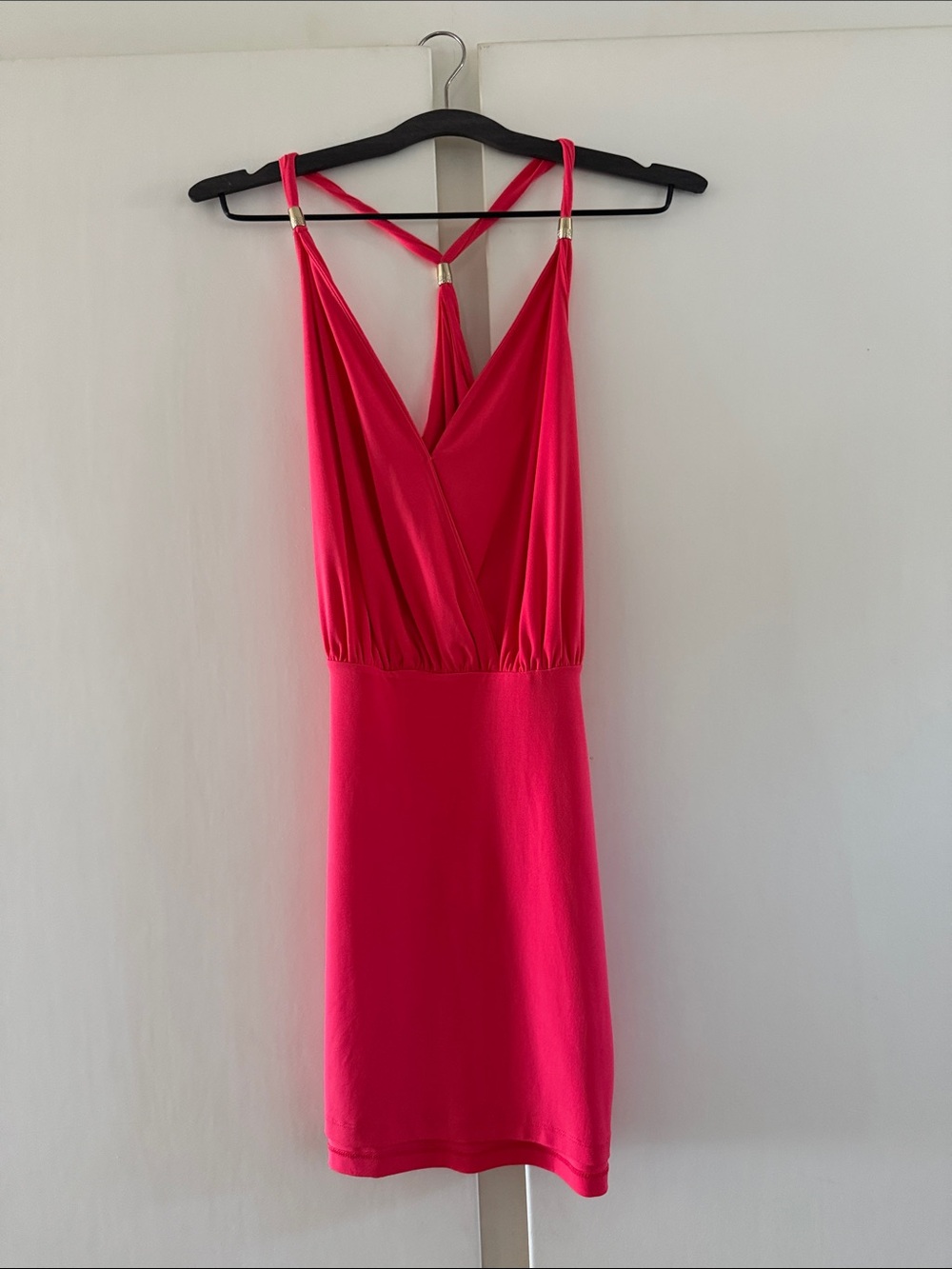 Marciano Fuchsia Strappy V-Neck Mini Dress